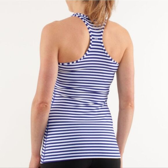 LULULEMON Cool Racerback Tank Blue White Striped - Picture 1 of 4